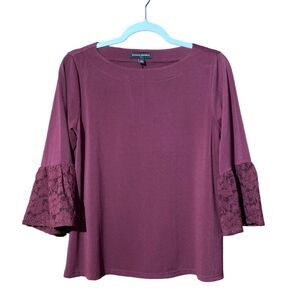 Women's Banana Republic Burgundy Crepe Lace Bell Sleeve Top Size Small